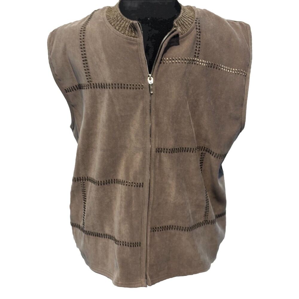 Monterey Koret Womens Faux Suede Knit Back Zip Vest Brown Sz 10‎ gorpcore earthy
